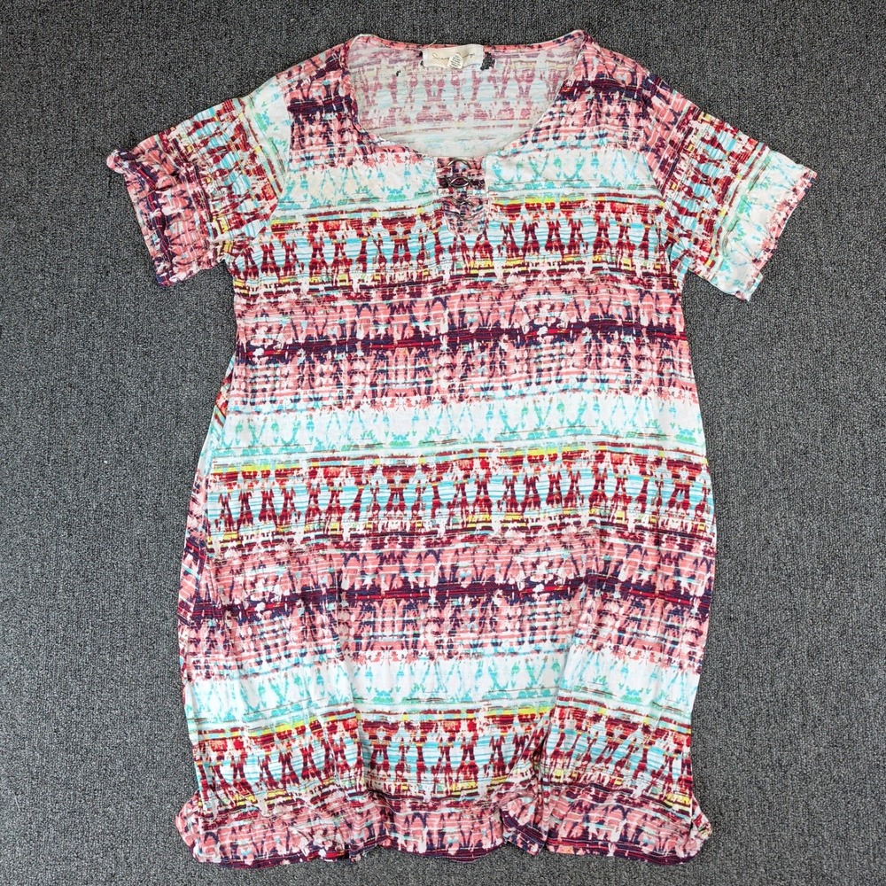 French Laundry Boho Tribal Print T-Shirt Dress Women 2X Multi Rayon Spandex Knit